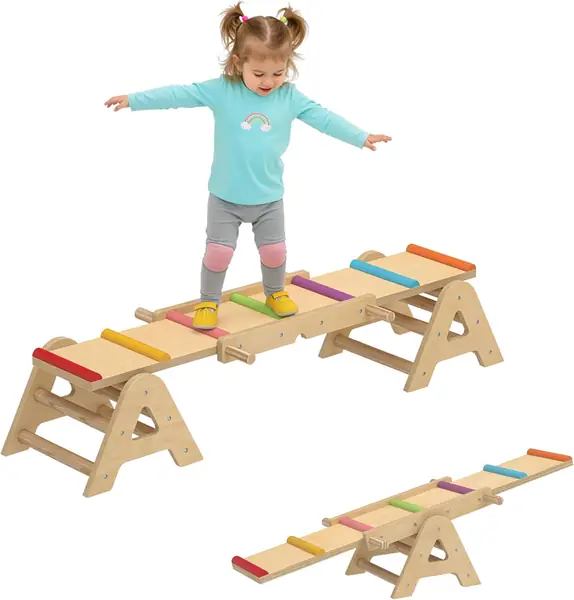 2 In 1 Balance Wippe Kinder Schwebebalken Holz 133 x 38 x…