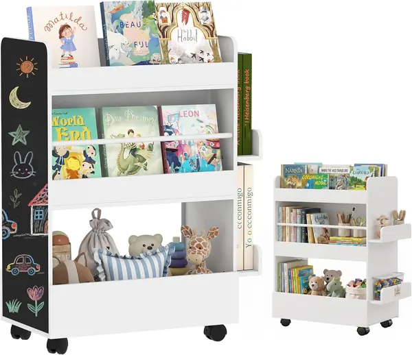 Kinderbücherregal mit Rollen, Kinderbuchablage mit…