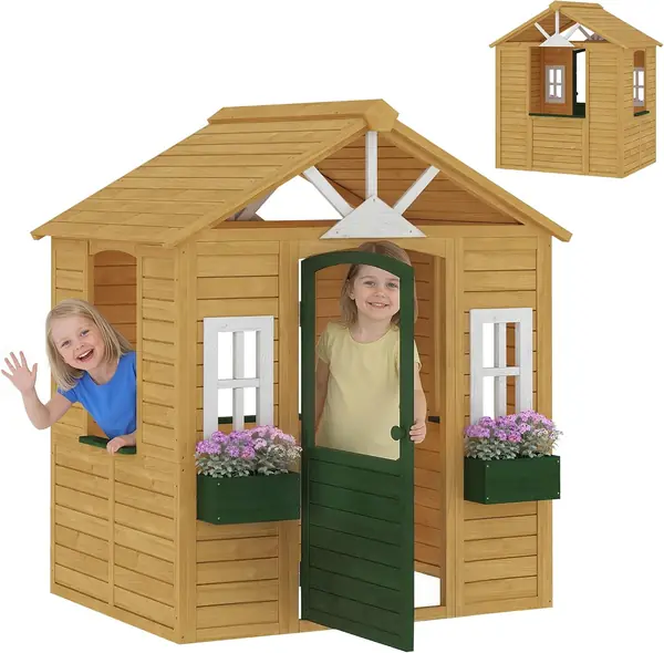 Kinderspielhaus aus Holz Outdoor mit Tür 134,5 x 97 x 150…