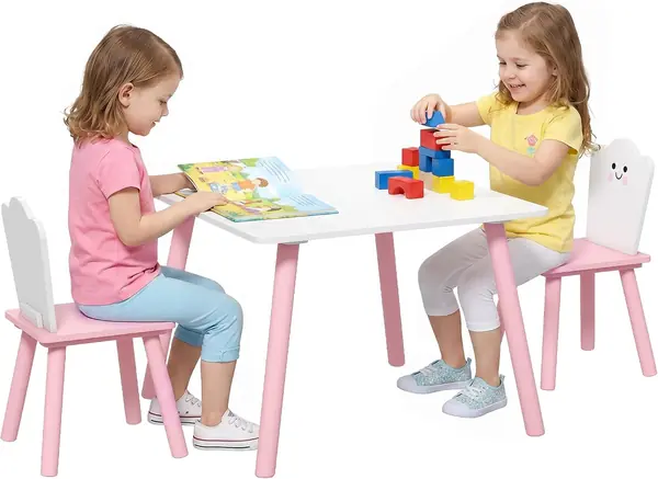Kindertisch mit 2 Stühlen Zuckerwatte-Design für 3-6…